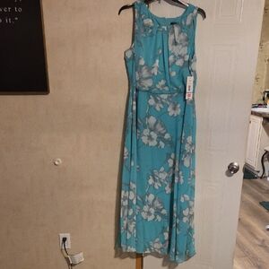 R&K Teal Floral Sleeveless Maxi Dress